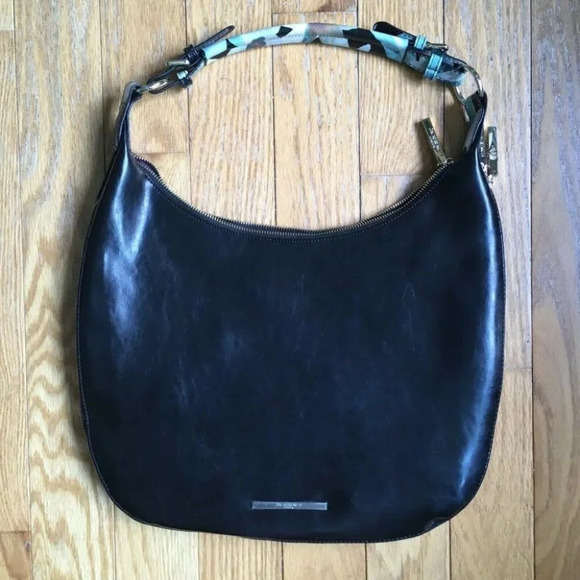 Jack French London Black Leather Shoulder Bag Expandable Purse Floral - Picture 2 of 6